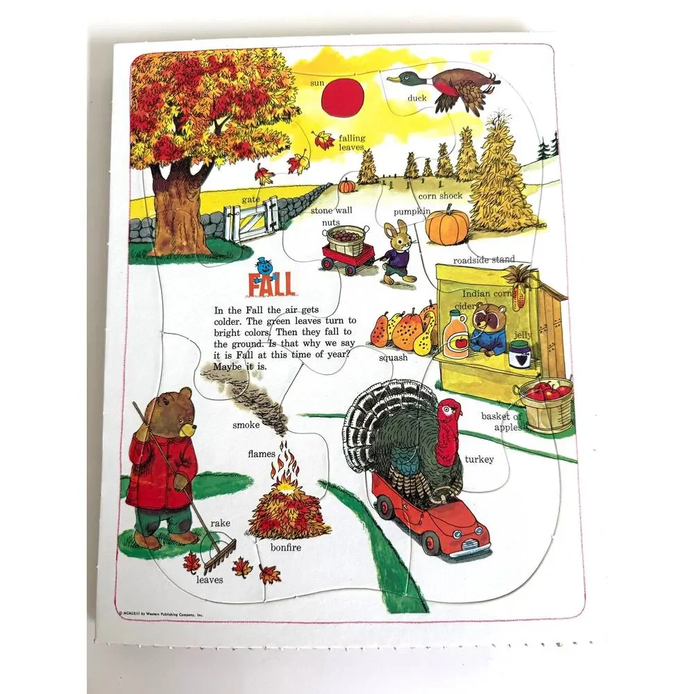 Vintage 1963 Richard Scarry's Seasons Box Set of 4 Frame Tray Puzzles Whitman